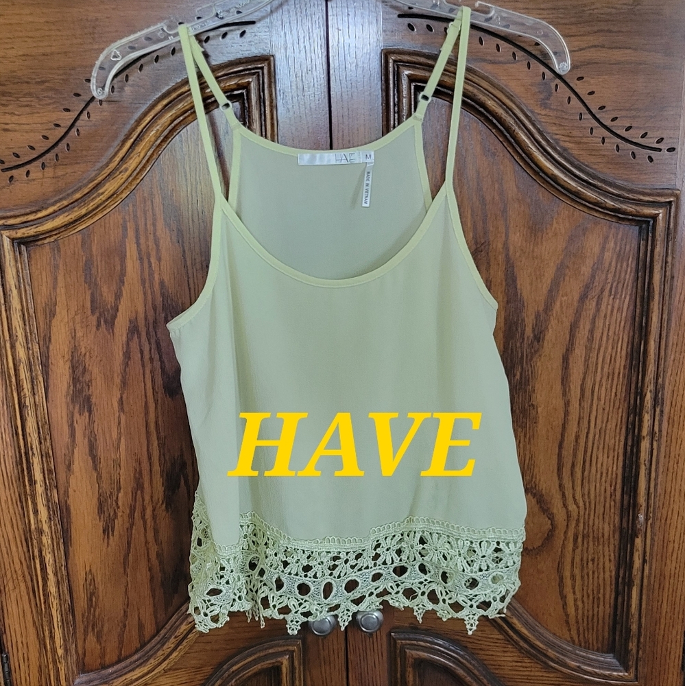 Have - Pastel Yellow Crochet Hemline Adjustable Spaghetti Straps Crop Top Sz: M